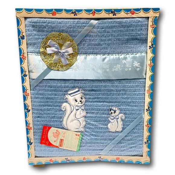 Vintage Lady Christina Baby Blanket Blue 36 x 48 Circus & Squirrel New in Box - Picture 1 of 7